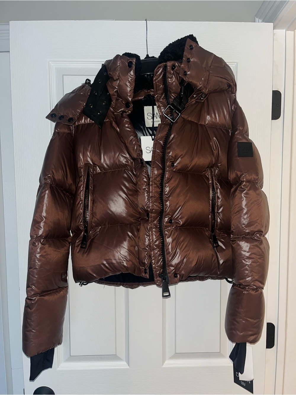 SAM Brown Down Quilted Puffer Jacket with Detachable Hood